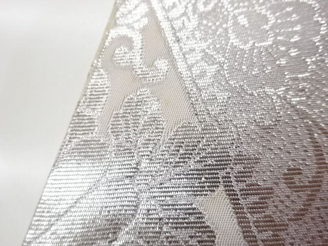  菱に花唐草模様織出しリバーシブル全通袋帯